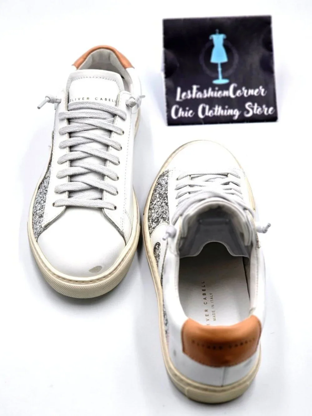 NWOB Oliver Cabell Women Low 1 LEEDS White Leather Sneakers Glitter  Sz 5.5 2254 - Picture 15 of 16